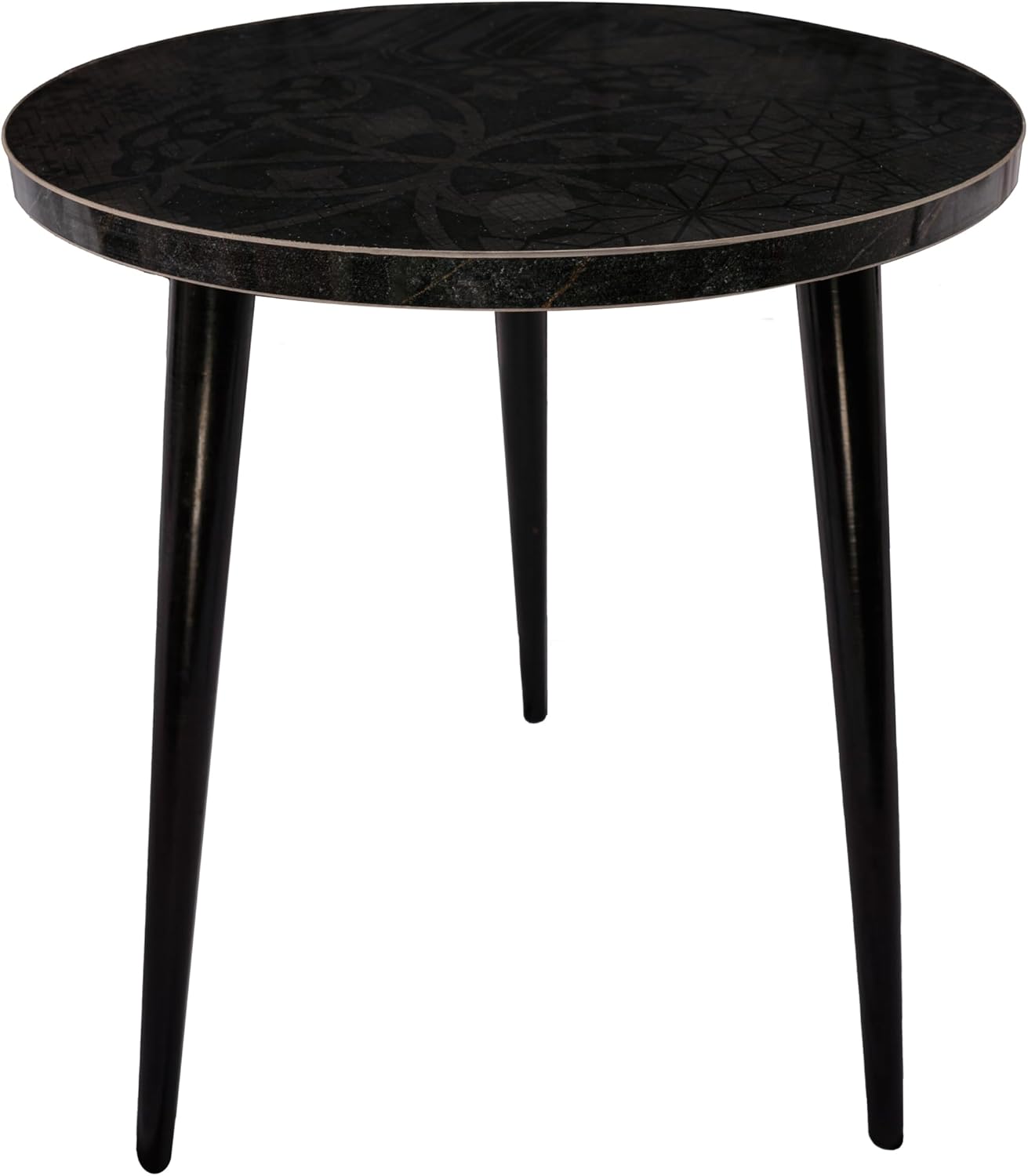 USHAZ Round Side Table - Small Side Table Living Room, End Table, Round Coffee Table 40(D) x 49(H) CM - (Black Floral)