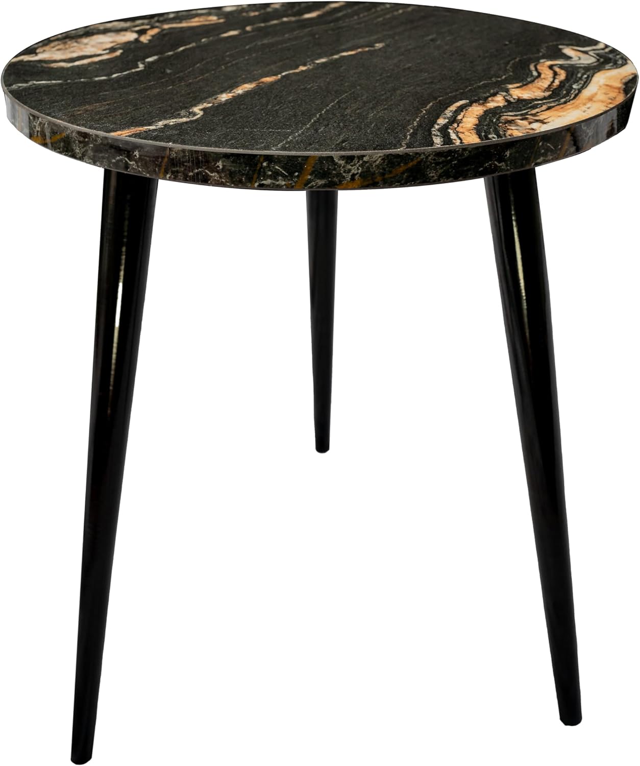 USHAZ Round Side Table - Small Side Table Living Room, End Table, Round Coffee Table 40(D) x 49(H) CM - (Dark Teal & Gold Stone)