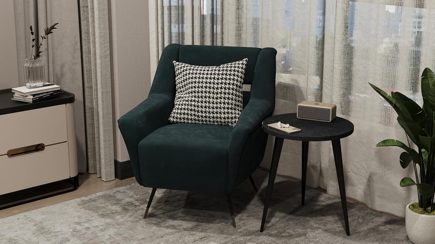 USHAZ Round Side Table - Small Side Table Living Room, End Table, Round Coffee Table 40(D) x 49(H) CM - (Black Floral)