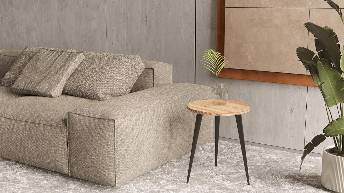 USHAZ Round Side Table - Small Side Table Living Room, End Table, Round Coffee Table 40(D) x 49(H) CM - (Natural Wood)