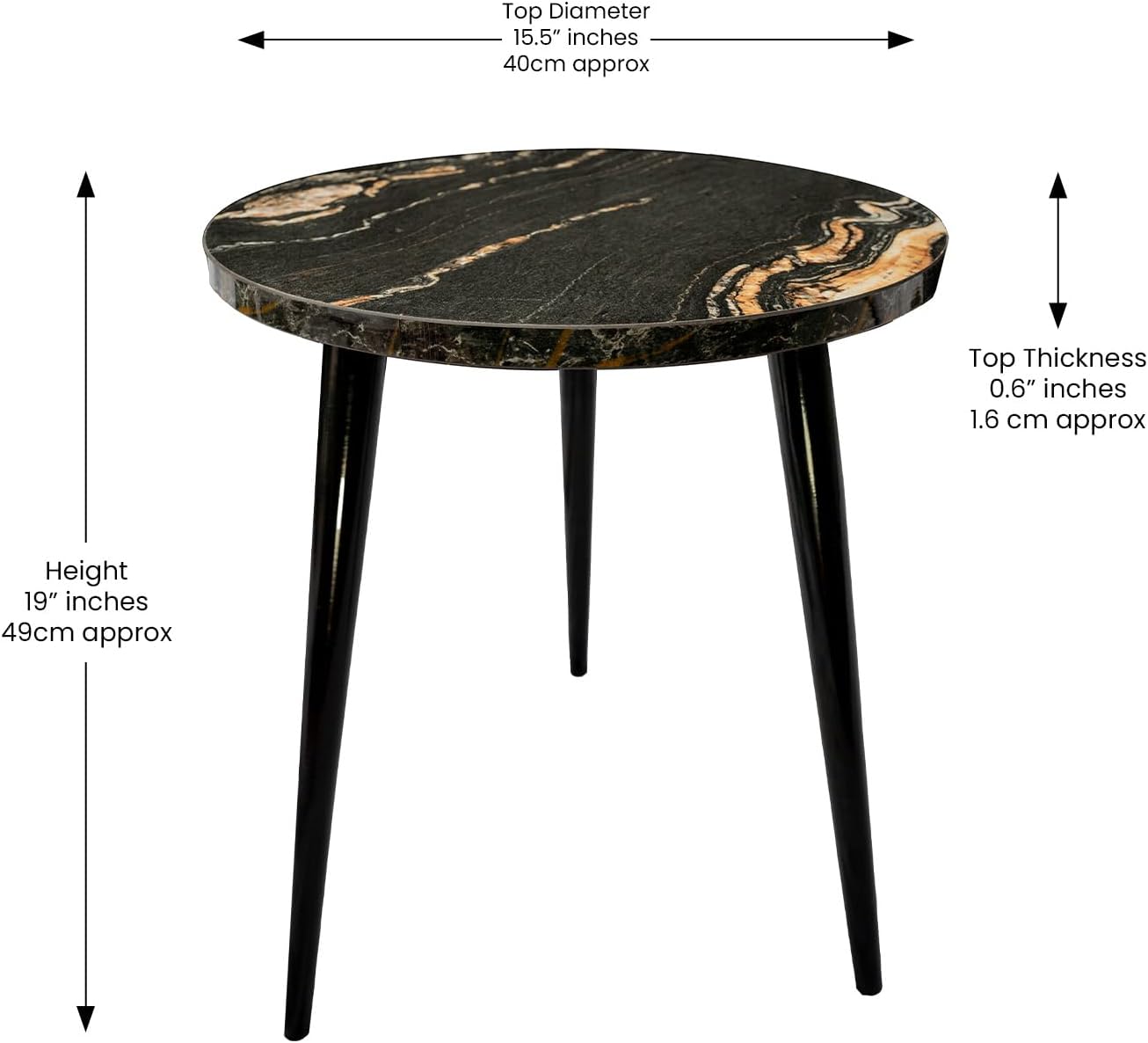 USHAZ Round Side Table - Small Side Table Living Room, End Table, Round Coffee Table 40(D) x 49(H) CM - (Dark Teal & Gold Stone)