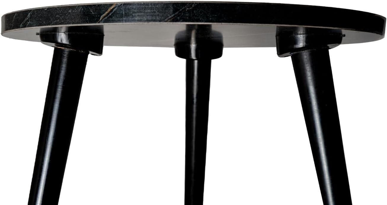 USHAZ Round Side Table - Small Side Table Living Room, End Table, Round Coffee Table 40(D) x 49(H) CM - (Black Floral)