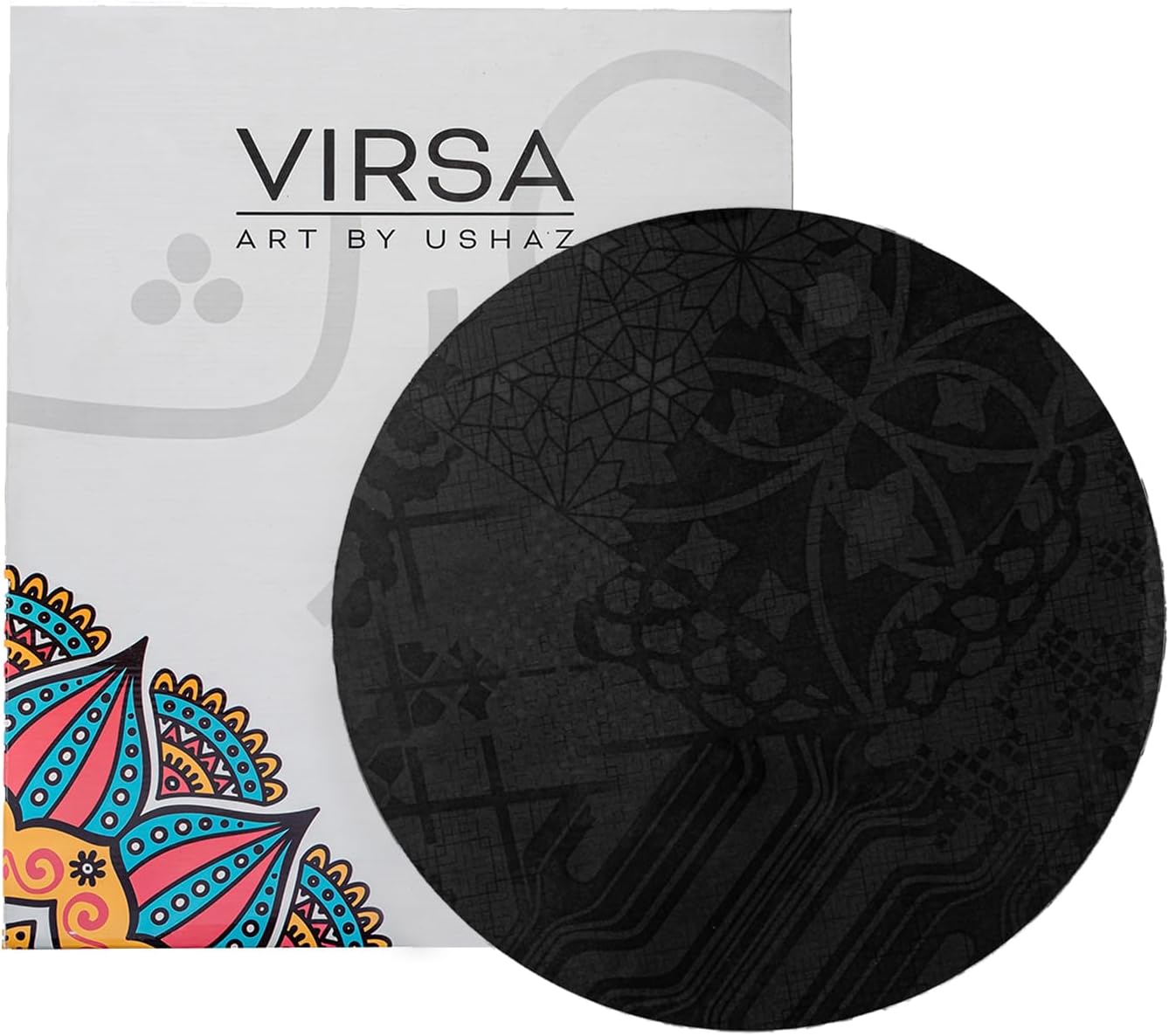 USHAZ Round Side Table - Small Side Table Living Room, End Table, Round Coffee Table 40(D) x 49(H) CM - (Black Floral)