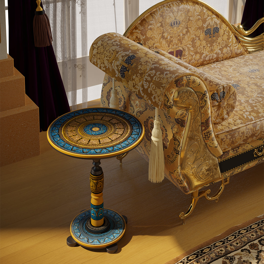 Karachi Inspired Hand Carved Lacquer Art Table By Ushaz