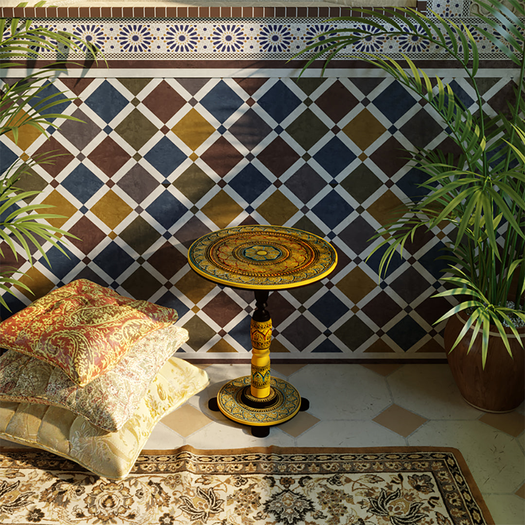 Lahore Inspired Hand Carved Lacquer Art Table By Ushaz