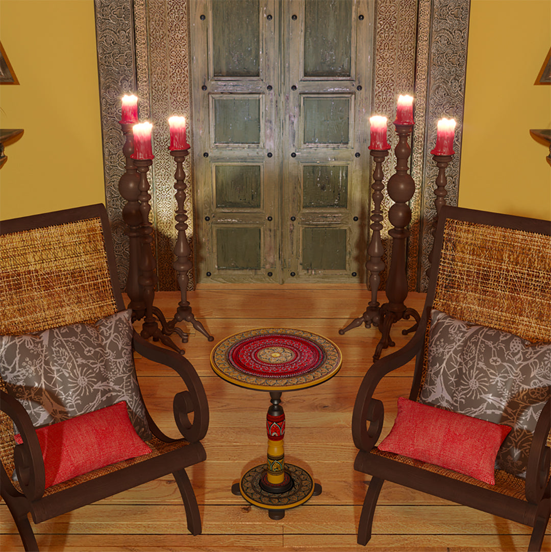 Peshawar Inspired Hand Carved Lacquer Art Table By Ushaz