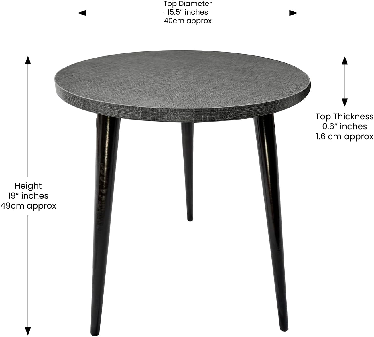 USHAZ Round Side Table - Small Side Table Living Room, End Table, Round Coffee Table 40(D) x 49(H) CM - (Grey Texture)