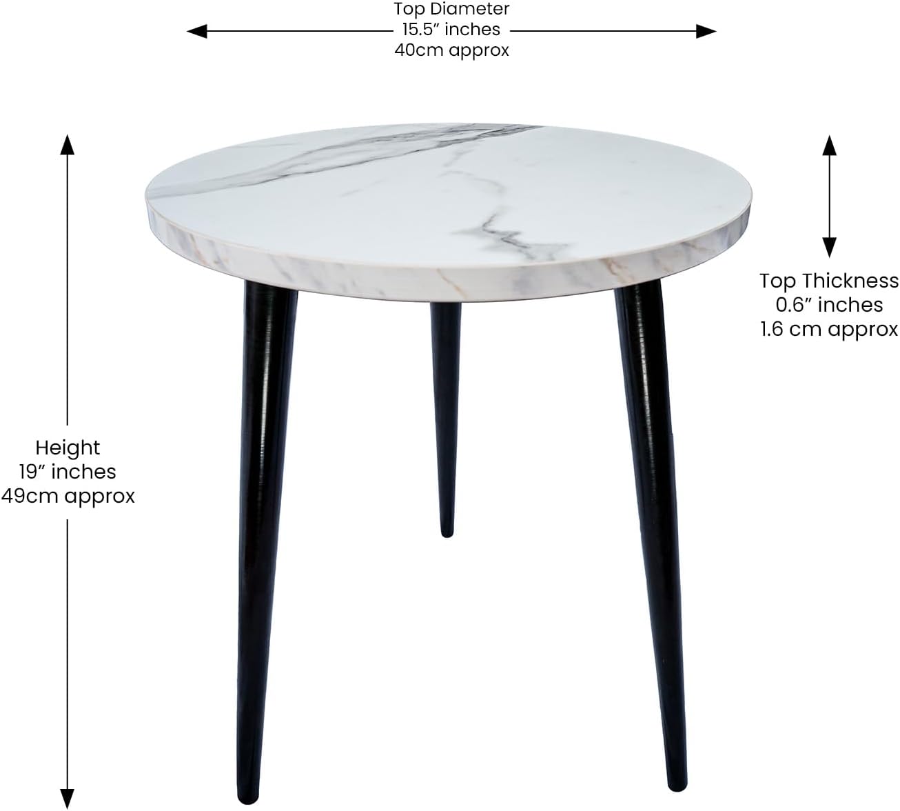 USHAZ Round Side Table - Small Side Table Living Room, End Table, Round Coffee Table 40(D) x 49(H) CM - (White Marble)