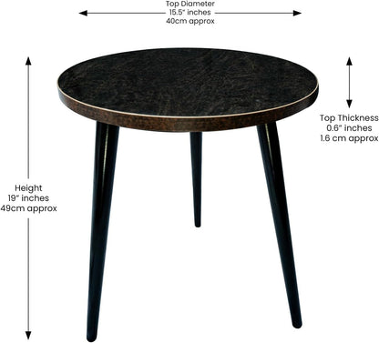 USHAZ Round Side Table - Small Side Table Living Room, End Table, Round Coffee Table 40(D) x 49(H) CM - (Black Rock)