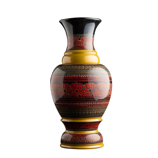 Peshawar Inspired Hand Carved Lacquer Art Vase By Ushaz