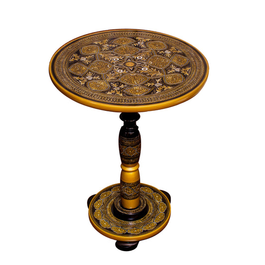 Islamabad  Inspired Hand Carved Lacquer Art Table By Ushaz