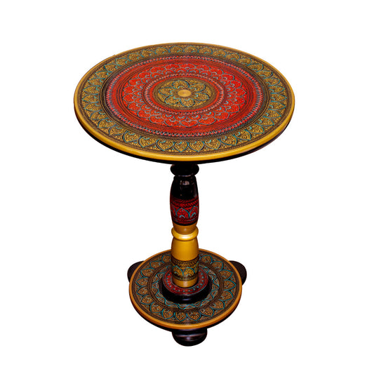 Peshawar  Inspired Hand Carved Lacquer Art Table By Ushaz