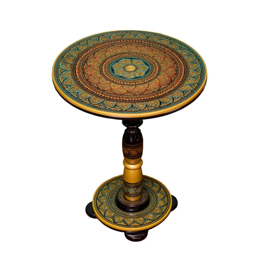 Lahore  Inspired Hand Carved Lacquer Art Table By Ushaz